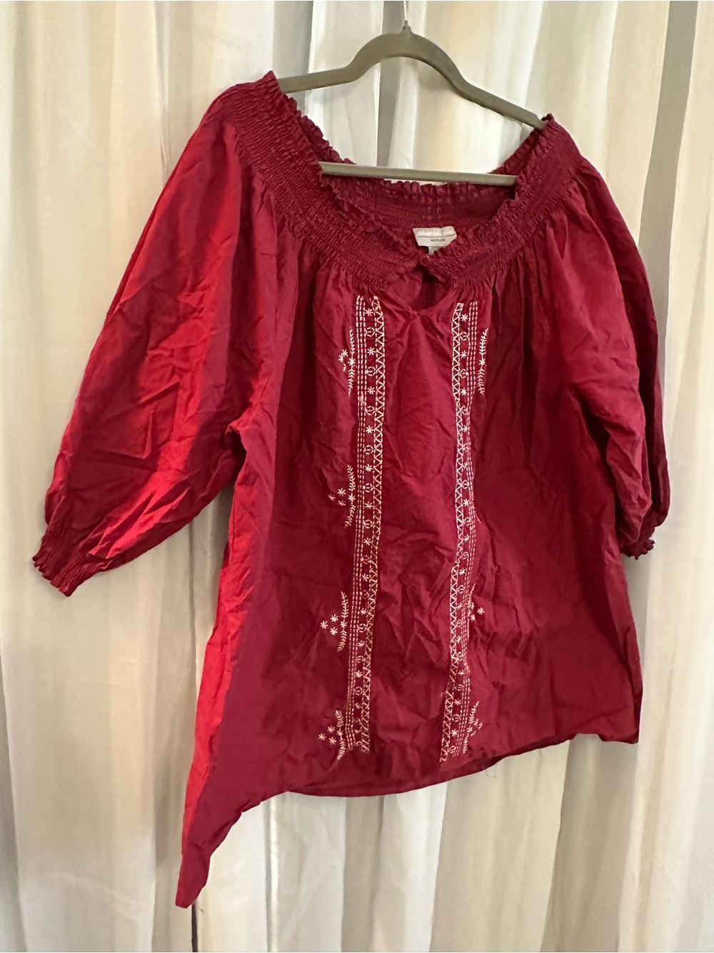 Company One Boho Embroidered Off-Shoulder Top in Deep Red